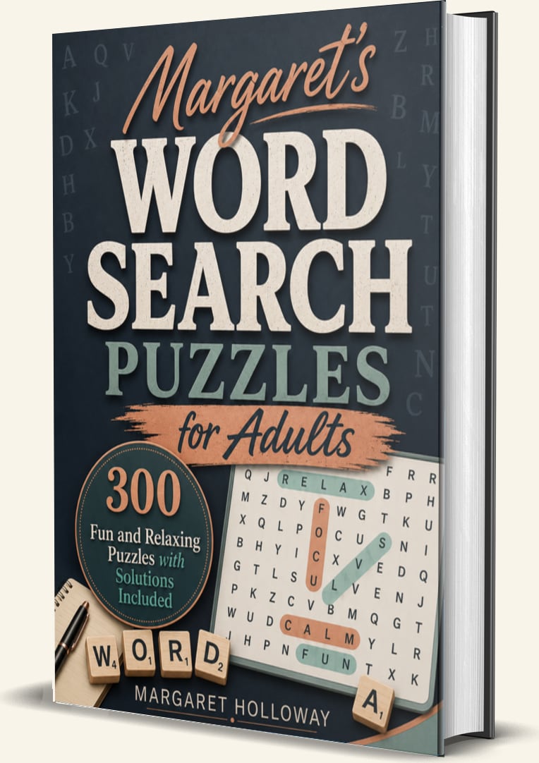 Cover of Margaret's Word Search Puzzles for Adults, enlarged